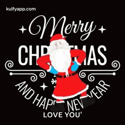 A Merry Christmas And Happy New Year Greeting Card With Santa Claus On A Black Background GIF
