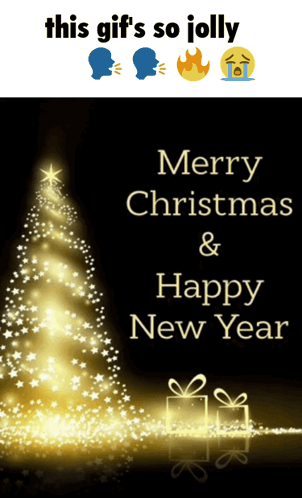 A Merry Christmas And Happy New Year Poster With A Christmas Tree GIF
