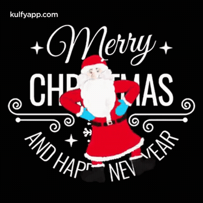 A Merry Christmas And Happy New Year Sign With Santa Claus GIF