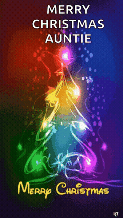A Merry Christmas Auntie Card With A Christmas Tree On It GIF