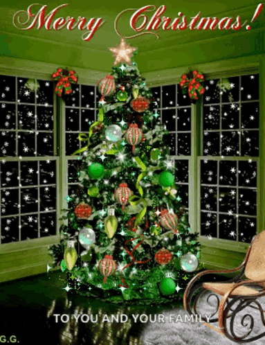 A Merry Christmas Card With A Christmas Tree GIF