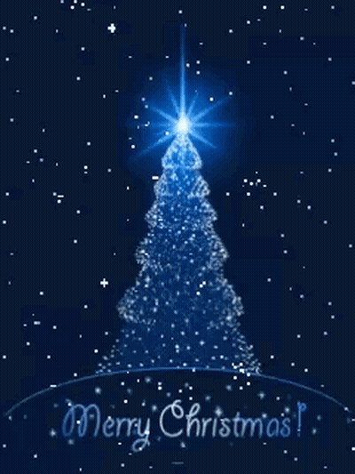 A Merry Christmas Card With A Christmas Tree And A Star GIF