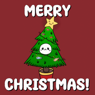 A Merry Christmas Card With A Christmas Tree And A Star On Top GIF
