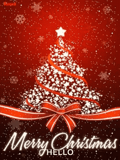 A Merry Christmas Card With A Christmas Tree Made Of Stars GIF
