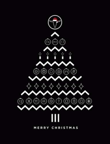 A Merry Christmas Card With A Christmas Tree Made Up Of Icons GIF