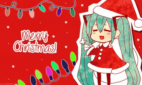 A Merry Christmas Card With A Girl In A Santa Outfit GIF