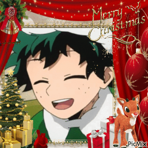 A Merry Christmas Card With A Picture Of A Boy GIF
