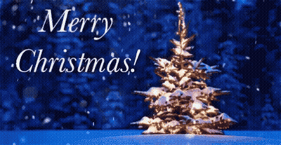 A Merry Christmas Card With A Snowy Christmas Tree GIF