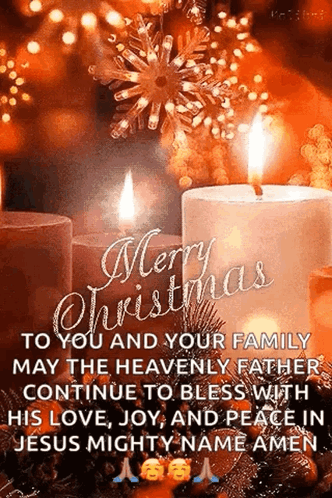 A Merry Christmas Card With Candles And A Christmas Tree GIF