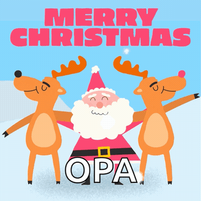A Merry Christmas Card With Santa And Reindeer Dancing GIF