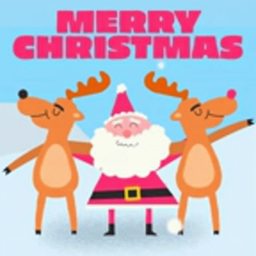 A Merry Christmas Card With Santa Claus And Reindeer GIF