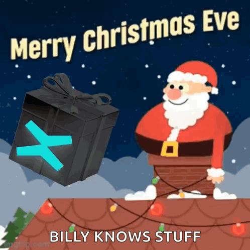 A Merry Christmas Eve Card With Santa And A Gift GIF