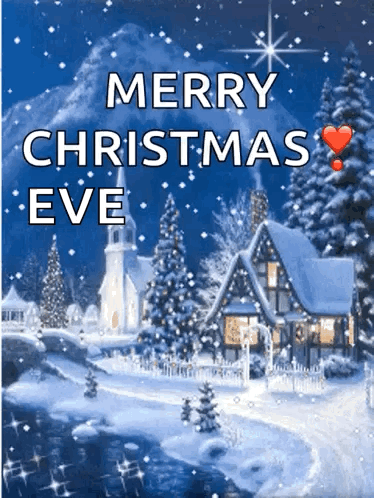 A Merry Christmas Eve Greeting With A Snowy Scene GIF