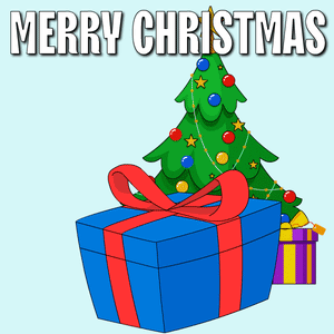 A Merry Christmas Greeting Card With A Blue Gift Box GIF
