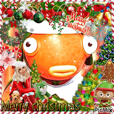 A Merry Christmas Greeting Card With A Fish GIF