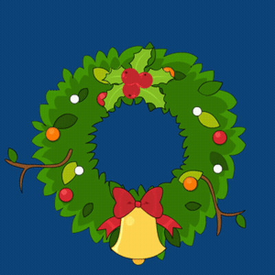 A Merry Christmas Greeting Card With A Penguin In A Wreath GIF