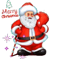 A Merry Christmas Greeting Card With A Santa Claus Sticker