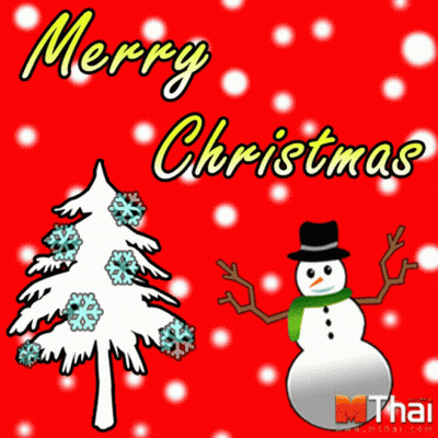 A Merry Christmas Greeting Card With A Snowman And A Christmas Tree GIF