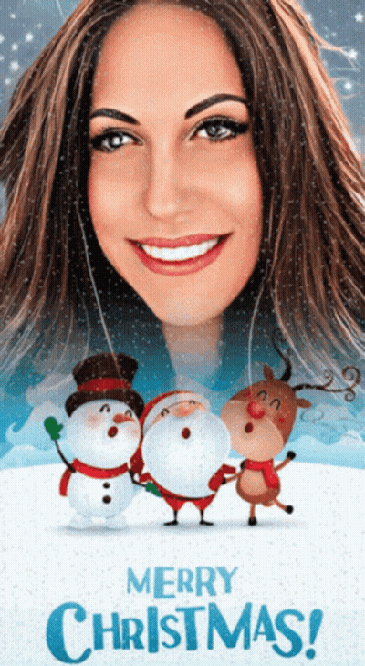 A Merry Christmas Greeting Card With A Woman 'S Face GIF