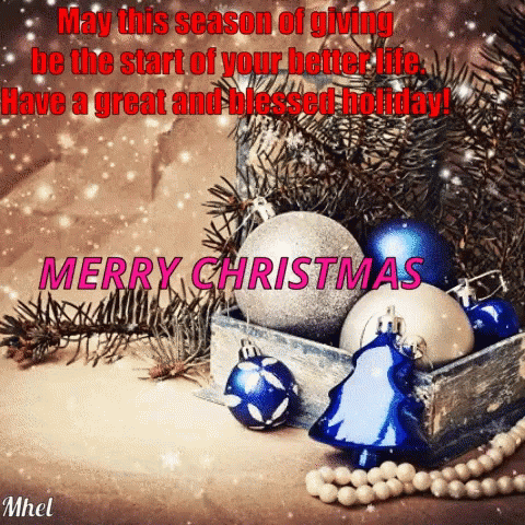 A Merry Christmas Greeting Card With Christmas Decorations GIF