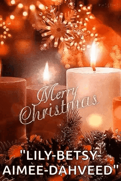 A Merry Christmas Greeting Card With Two Lit Candles And A Snowflake . GIF