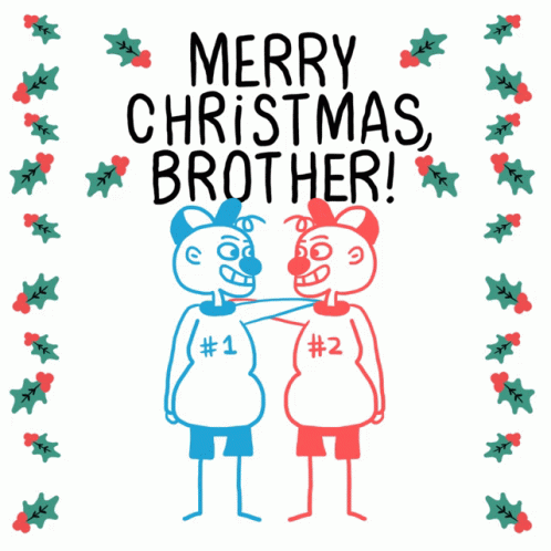 A Merry Christmas Greeting Card With Two Snowmen And The Words Merry Christmas Brother GIF