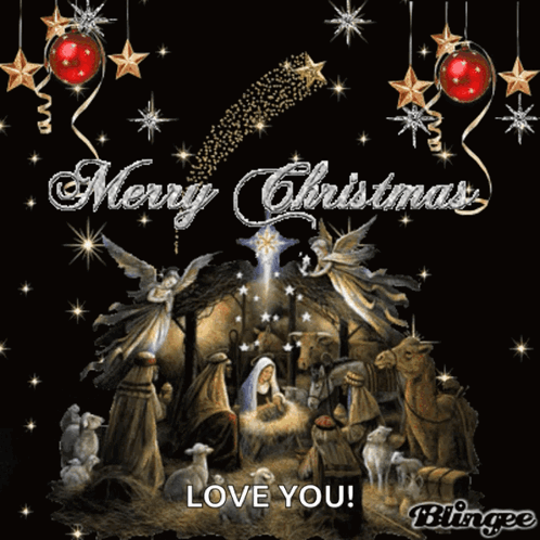 A Merry Christmas Greeting With A Nativity Scene GIF