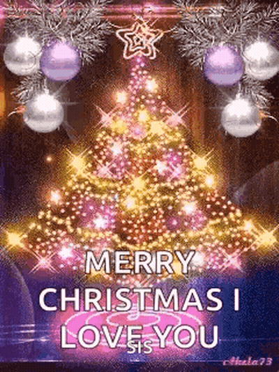 A Merry Christmas I Love You Greeting Card With A Christmas Tree In The Background . GIF