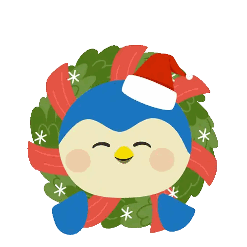 A Merry Finchmas Sticker With A Penguin Wearing A Santa Hat And Wreath Sticker