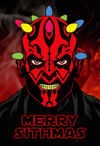 A Merry Sithmas Poster With A Red Face GIF