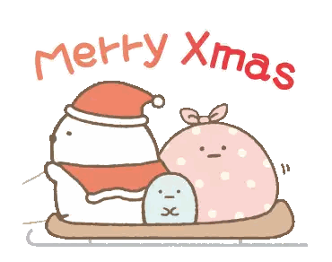a merry xmas greeting card with a snowman wearing a santa hat on a sled