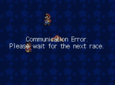 A Message From A Video Game That Says Communication Error Please Wait For The Next Race GIF