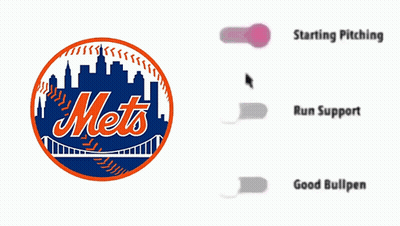 A Mets Logo Next To A Starting Pitching Run Support And Good Bullpen Buttons GIF
