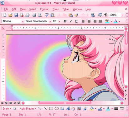 A Microsoft Word Document With A Pink Anime Girl On It GIF