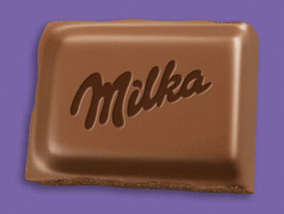 A Milka Chocolate Bar Is Against A Purple Background GIF