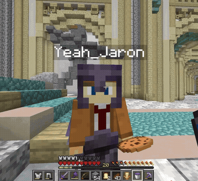 A Minecraft Character Is Holding A Cookie And Has The Name Yeah Jaron On The Screen GIF