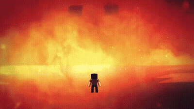A Minecraft Character Is Standing In Front Of A Huge Fire GIF