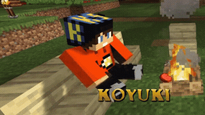 A Minecraft Character Named Koyuki Sits Next To A Campfire GIF