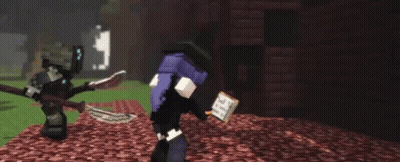 A Minecraft Character With A Book And A Sword GIF