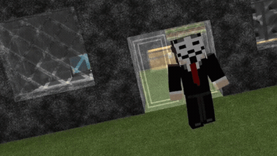 A Minecraft Character With A Mask On His Head GIF