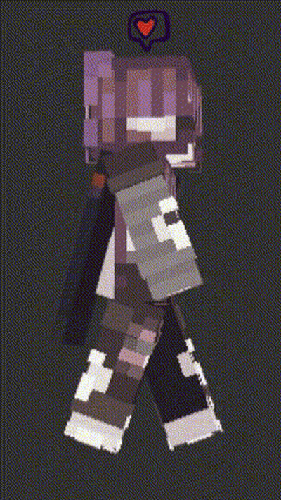 A Minecraft Character With Purple Hair And A Heart On Top Of Her Head . GIF