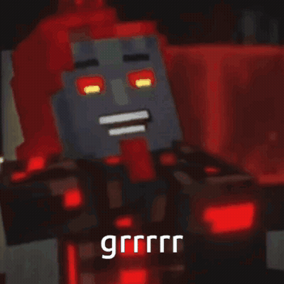 A Minecraft Character With Red Eyes Is Making A Funny Face . GIF