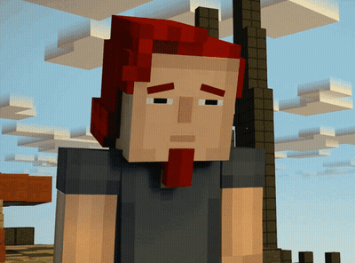A Minecraft Character With Red Hair And A Beard Looks Sad GIF