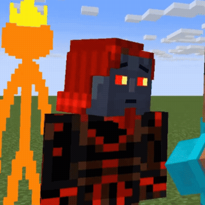A Minecraft Character With Red Hair Is Standing Next To A Torch GIF