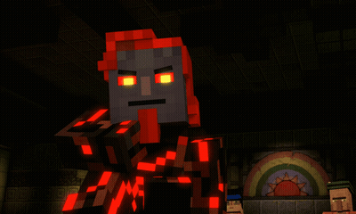A Minecraft Character With Red Lights On His Face GIF