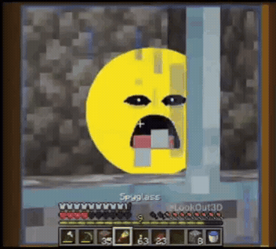 A Minecraft Game With A Yellow Smiley Face With Its Mouth Open . GIF