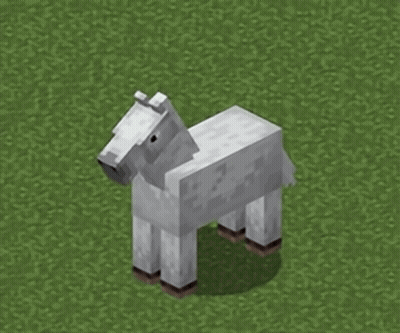 A Minecraft Horse Is Standing In The Grass Looking At The Camera GIF