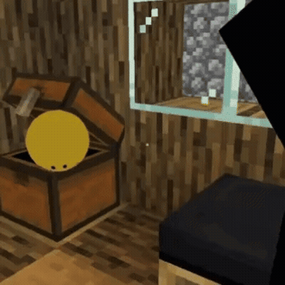 A Minecraft Room With A Treasure Chest With A Yellow Ball In It GIF