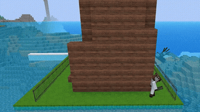 A Minecraft World With A Fence And A Building In The Water GIF