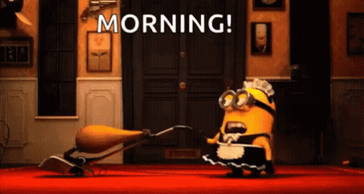 A Minion In A Maid Costume Is Cleaning A Room With A Broom . GIF